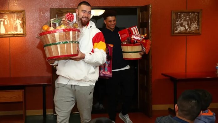 Travis kelce in the spirit of giving donate huge sum amount of money and various gift items to Local After-School Program Kids