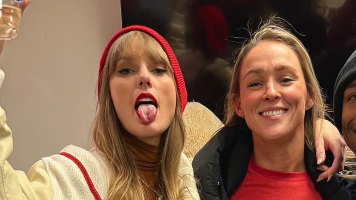 New photo emerges of Taylor Swift celebrating arm-in-arm with Kylie Kelce in Chiefs' VIP box at the Bills game... after boyfriend Travis scored two touchdowns in incredible win