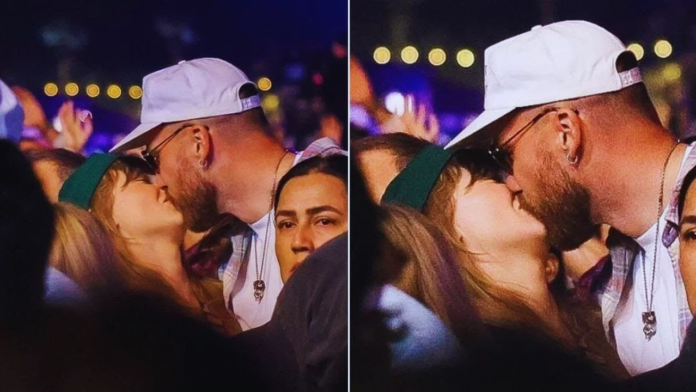 Travis Kelce partied the night away at a Las Vegas club on Saturday as he locks Lips with Taylor swift amidst the crowd cheering