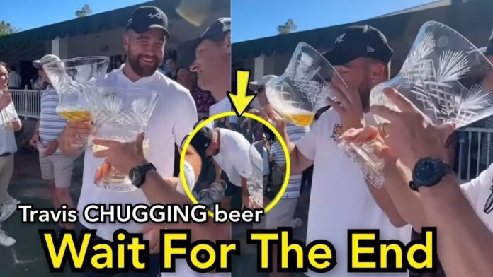 Social Media Uproar: Travis Kelce Faces Backlash for Public Beer Chug at Patrick Mahomes' Event 