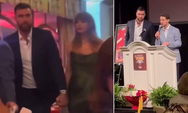 Travis Kelce names Taylor Swift his 'significant other' while auctioning off Eras Tour tickets at Chiefs teammate Patrick Mahomes' charity gala - after QB's wife Brittany was slammed as 'fake and disloyal' to pop star