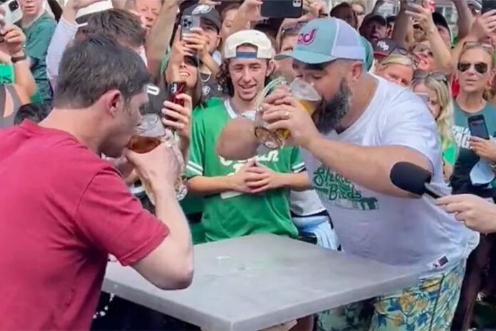 Philadelphia Eagles Star Jason Kelce Downs Beer for a Good Cause — See the Video!