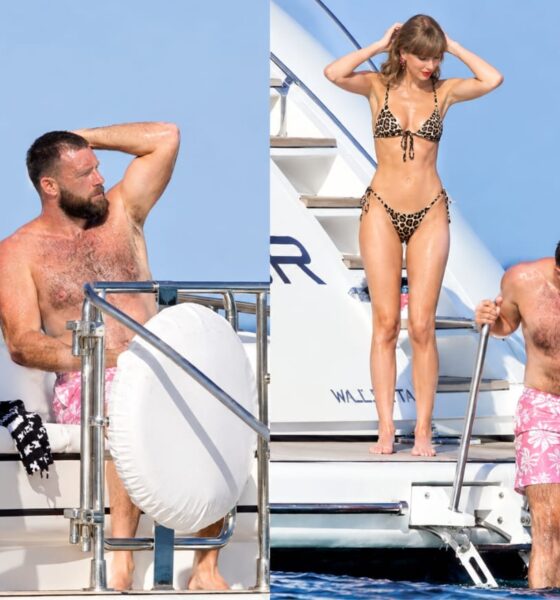 Travis Kelce can’t keep his eyes off Taylor Swift’s sizzling figure as they sweetly caress each other at the beach